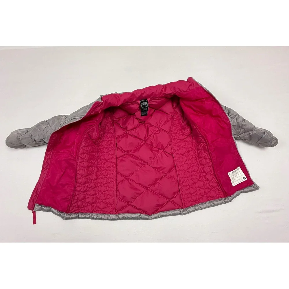 The North Face 550 Fill Down Puffer Jacket‎ Girls L 14-16 Silver Pink Zip Up
